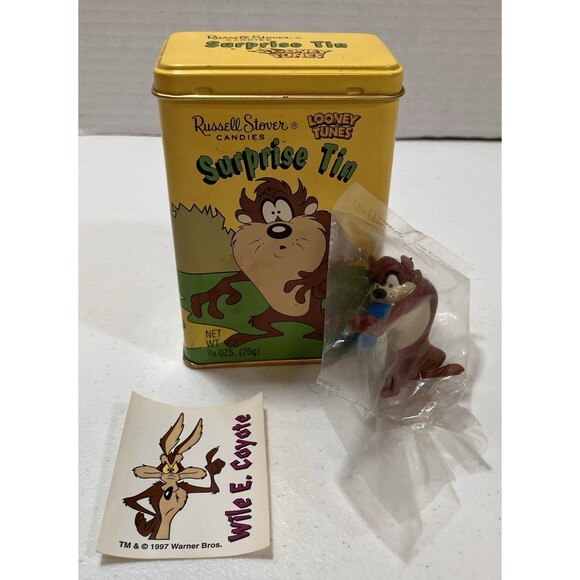 Vintage Russell Stover Surprise Tin Looney Tunes Taz Wile E. Coyote 1997 Cartoon - Picture 5 of 7